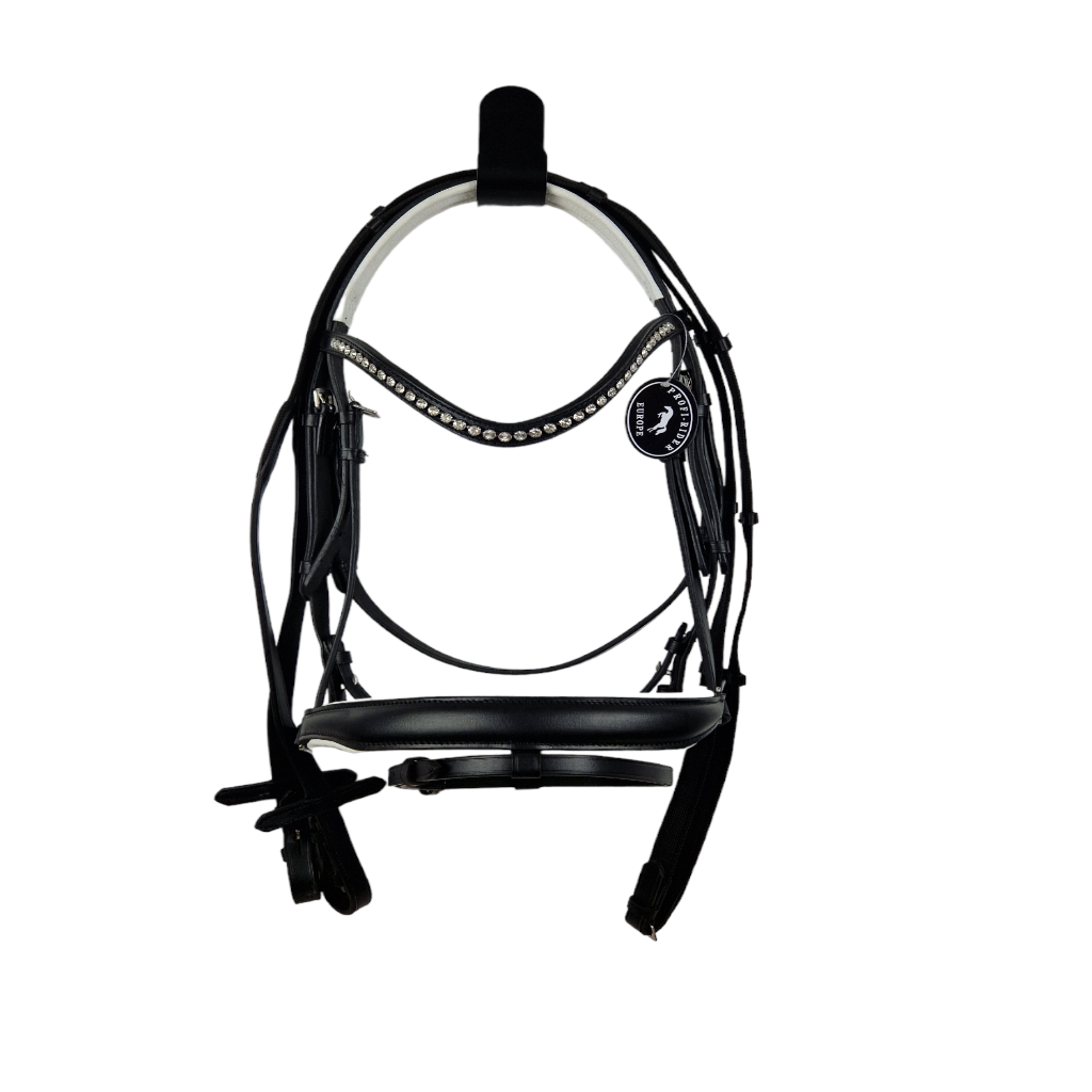 Profi Rider Hoofdstel Dressuur Zwart Mat Wit Onderlegd Pony